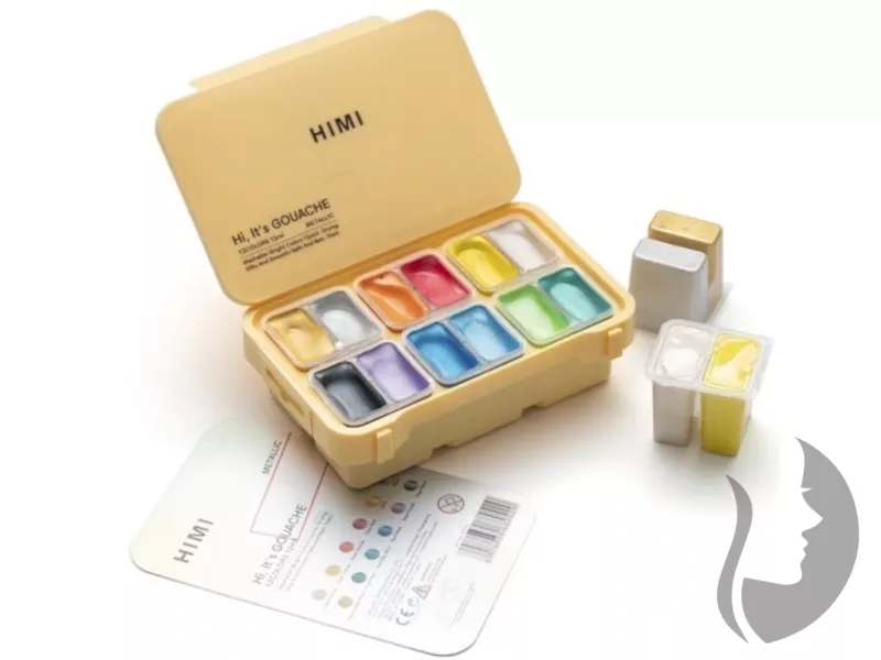 HIMI Gouache Paint Twin Cup - kvašové barvy - sada 12 x 12 ml - METALICKÉ
