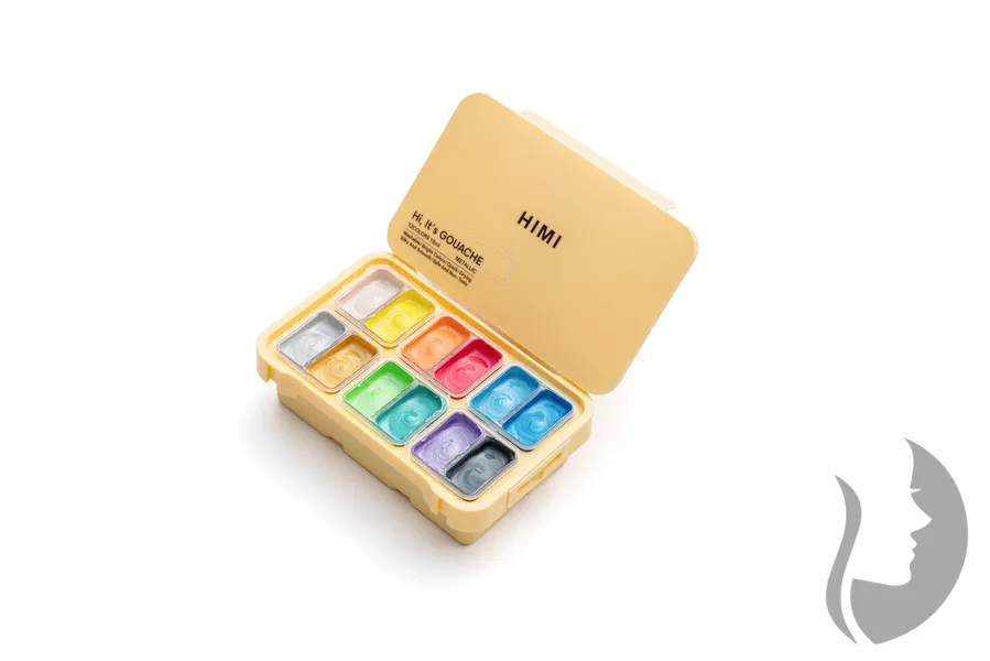 HIMI Gouache Paint Twin Cup - kvašové barvy - sada 12 x 12 ml - METALICKÉ
