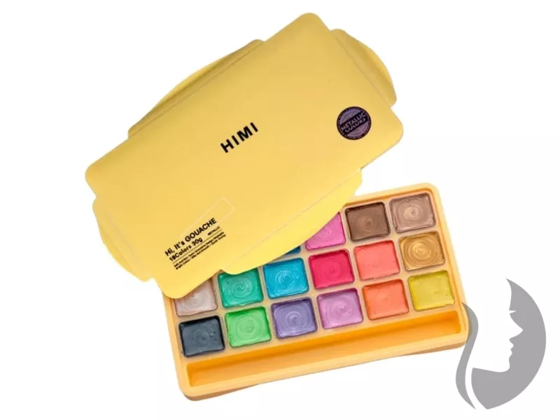 HIMI Jelly Cup Gouache Set - kvašové barvy - sada 18 x 30 ml - METALICKÉ