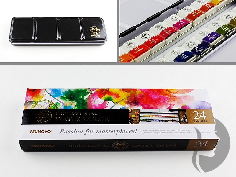 MUNGYO sada profesionálních akvarelových barev v sadě - 24 ks půlpánvičky