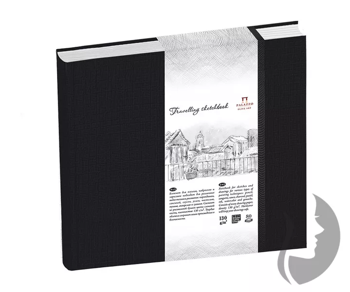 PALAZZO Elite Art - Travelling sketchbook - skicák v pevné vazbě 130 g/m2 - ČERNÁ - čtverec 25 x 25 cm