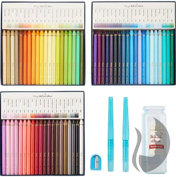 Pentel Vintage Watercolor Sticks - akvarelové tyčinky v boxu - sada 60 ks + příslušenství