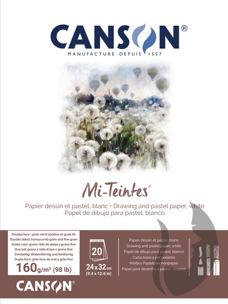 CANSON Mi-Teintes skicák lepený - 24x32cm 20l 160g - White