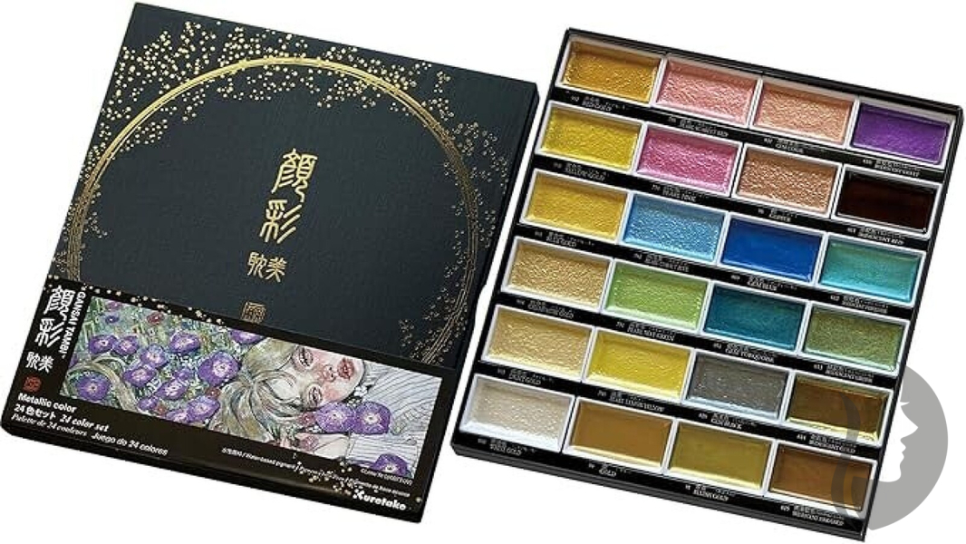 Kuretake GANSAI TAMBI Metallic No.2 - akvarelové barvy - sada 24 ks - metalické odstíny sada č. 2