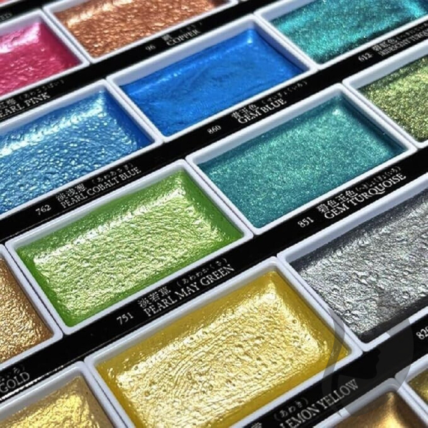 Kuretake GANSAI TAMBI Metallic No.2 - akvarelové barvy - sada 24 ks - metalické odstíny sada č. 2