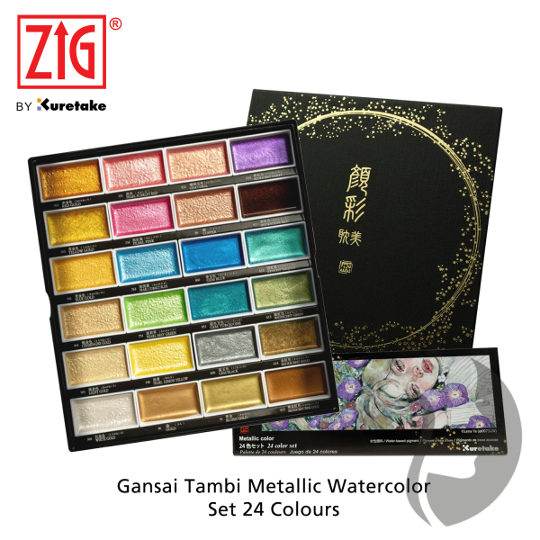 Kuretake GANSAI TAMBI Metallic No.2 - akvarelové barvy - sada 24 ks - metalické odstíny sada č. 2