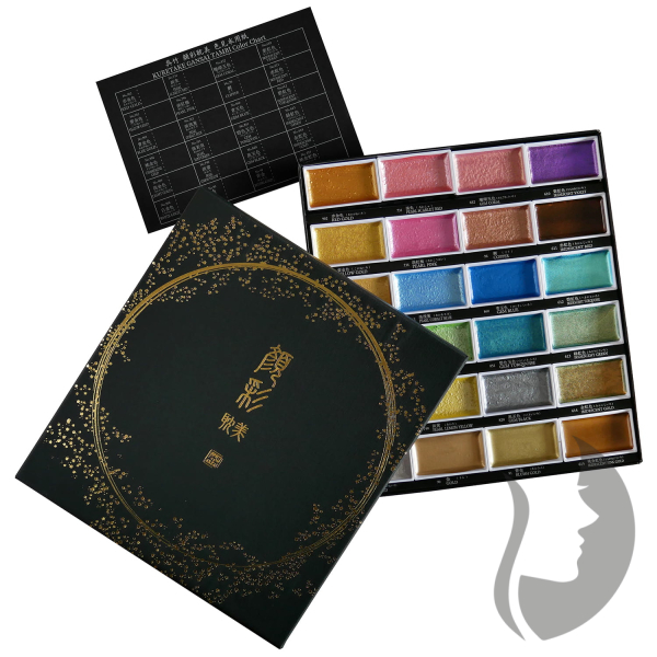 Kuretake GANSAI TAMBI Metallic No.2 - akvarelové barvy - sada 24 ks - metalické odstíny sada č. 2