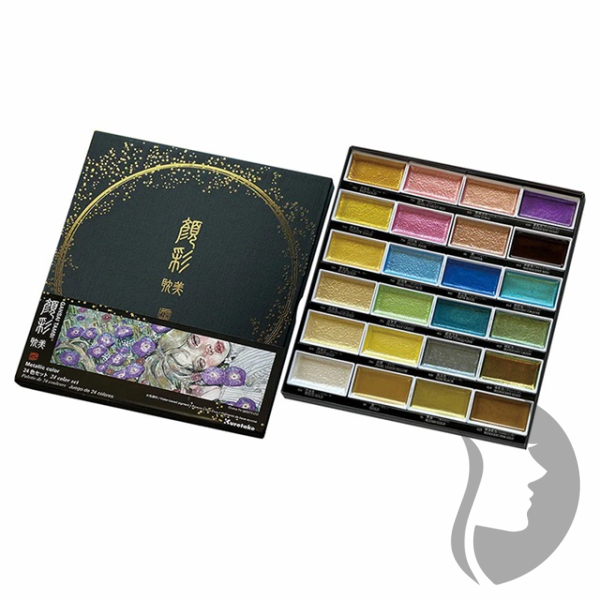 Kuretake GANSAI TAMBI Metallic No.2 - akvarelové barvy - sada 24 ks - metalické odstíny sada č. 2