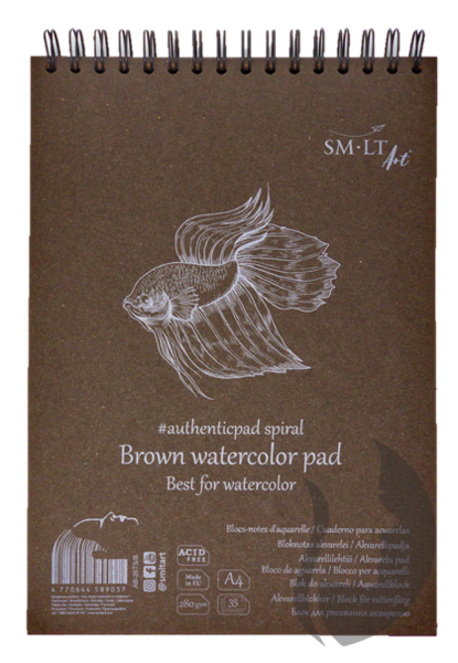 SM-LT Art BROWN watercolor pad A4 - skicák s hnědými listy v kroužkové vazbě - 280 g/m2 - 35 listů