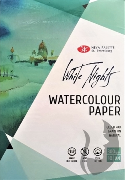 St. Petersburg Nevskaya Palitra - White Nights GRAINED Watercolor paper - akvarelový papír 100% bavlna - 300 g/m2 - 10 listů - 2 rozměry