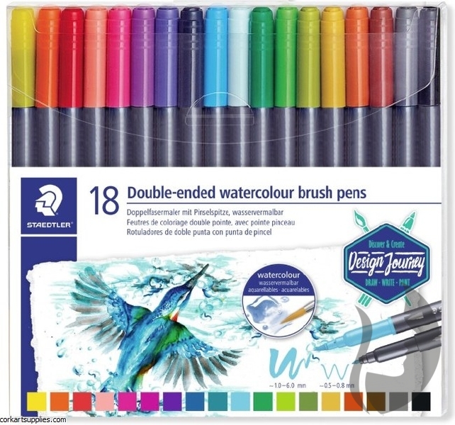 STAEDTLER Design Journey Double ended watercolour brush pens - oboustranné akvarelové fixy - sada 18 ks