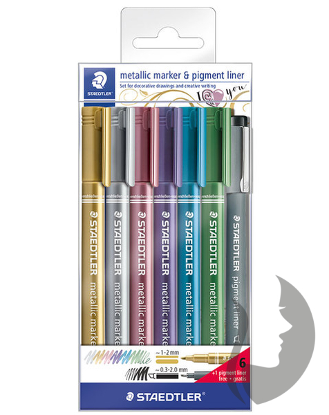 STAEDTLER Metallic marker - sada metalických popisovačů & pigment liner - 7 ks