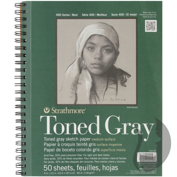STRATHMORE Toned Gray - kroužková vazba (118 g/m2, 50 listů