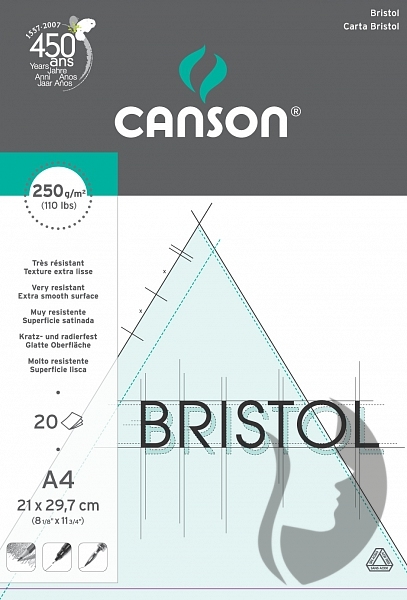 CANSON Bristol skicák - lepený (250g/m2, 20 archů) - A4