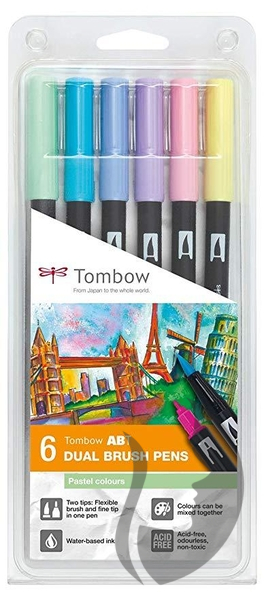 Pastels Dual Brush & Fine Pen Markers Set 6P-2 Tombow Dual Brush Pen Art  Markers Pro Art, Drawing, Coloring Set 