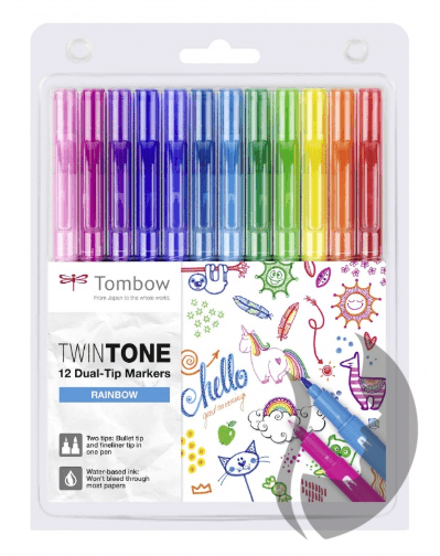 Tombow Twintone - oboustranný fix  – RAINBOW - sada 12 ks
