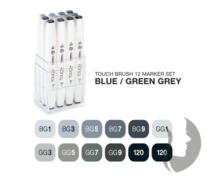 TOUCH Twin Brush Marker - oboustranný fix - ShinHan Art - sada 12 ks - BGG - BLUE-GREEN-GREY