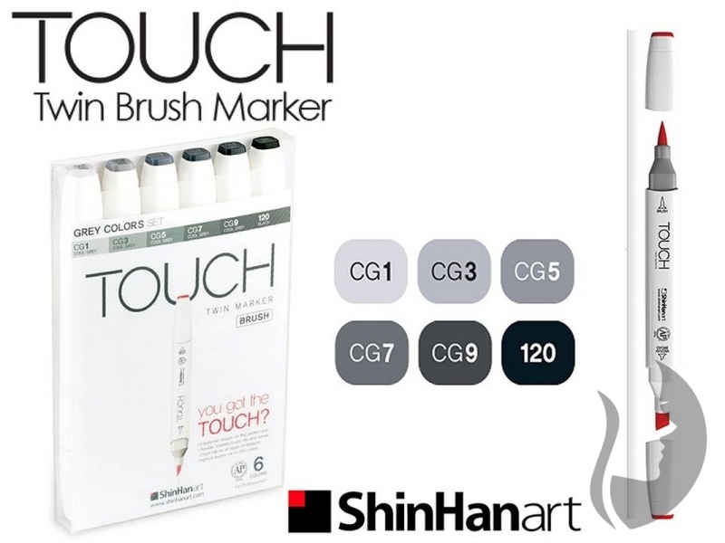 TOUCH Twin Brush Marker - oboustranný fix - ShinHan Art - sada 6 ks - GREY
