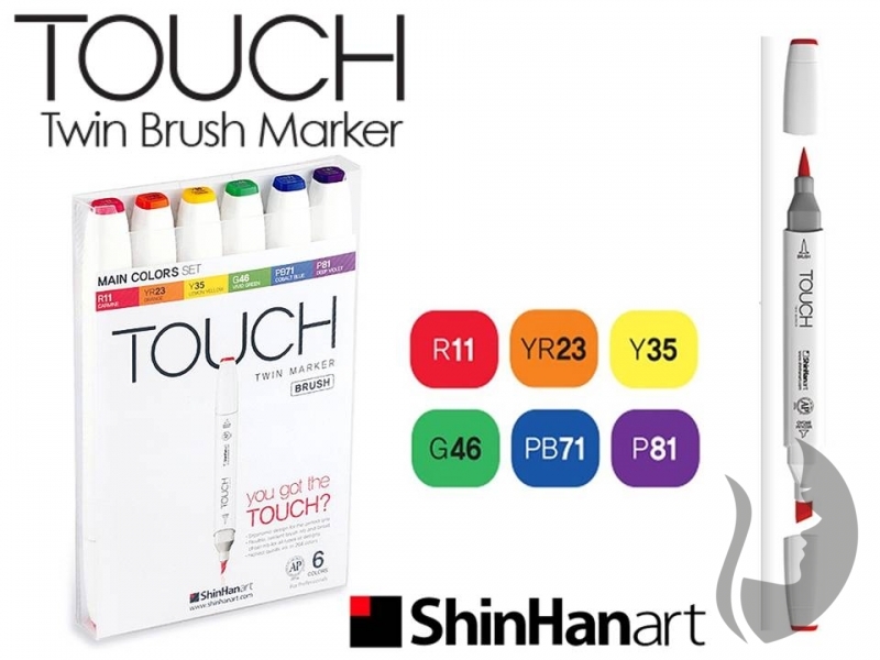 TOUCH Twin Brush Marker - oboustranný fix - ShinHan Art - sada 6 ks - MAIN COLORS
