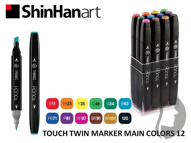 TOUCH Twin Marker - oboustranný fix - ShinHan Art - sada 12 ks - MAIN COLORS