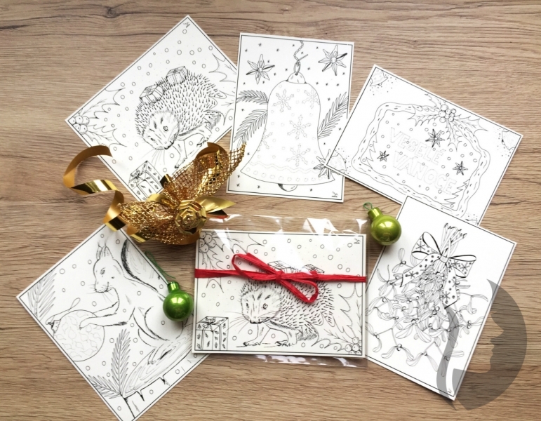 Sada ručně kreslených pohlednic s vánoční tématikou
