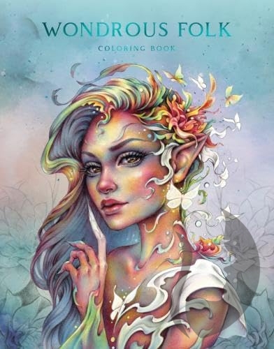 Wondrous Folk - Grayscale Coloring Book - Christine Karron - předstínovaná verze