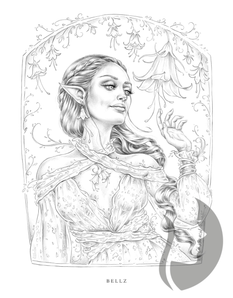 Wondrous Folk - Grayscale Coloring Book - Christine Karron - předstínovaná verze