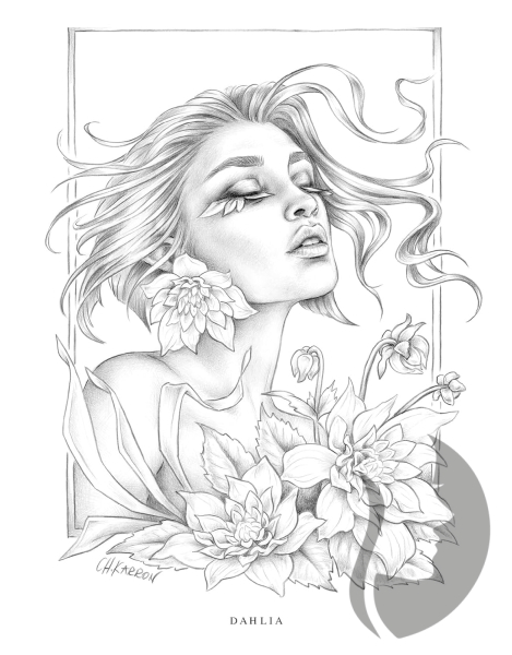 Wondrous Folk - Grayscale Coloring Book - Christine Karron - předstínovaná verze