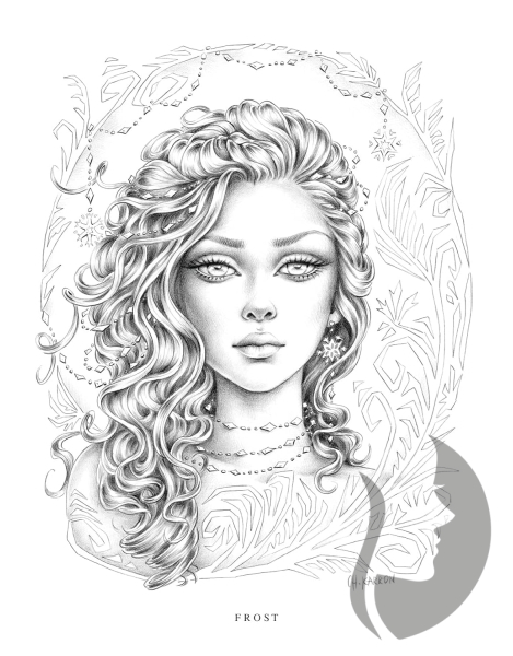 Wondrous Folk - Grayscale Coloring Book - Christine Karron - předstínovaná verze