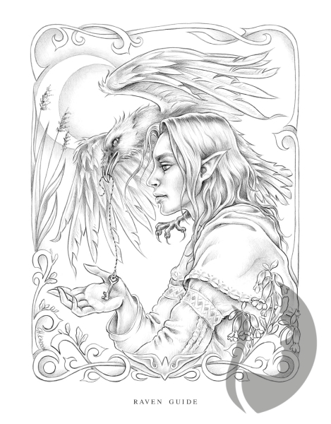 Wondrous Folk - Grayscale Coloring Book - Christine Karron - předstínovaná verze