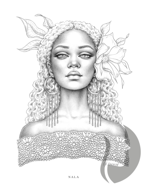 Wondrous Folk - Grayscale Coloring Book - Christine Karron - předstínovaná verze