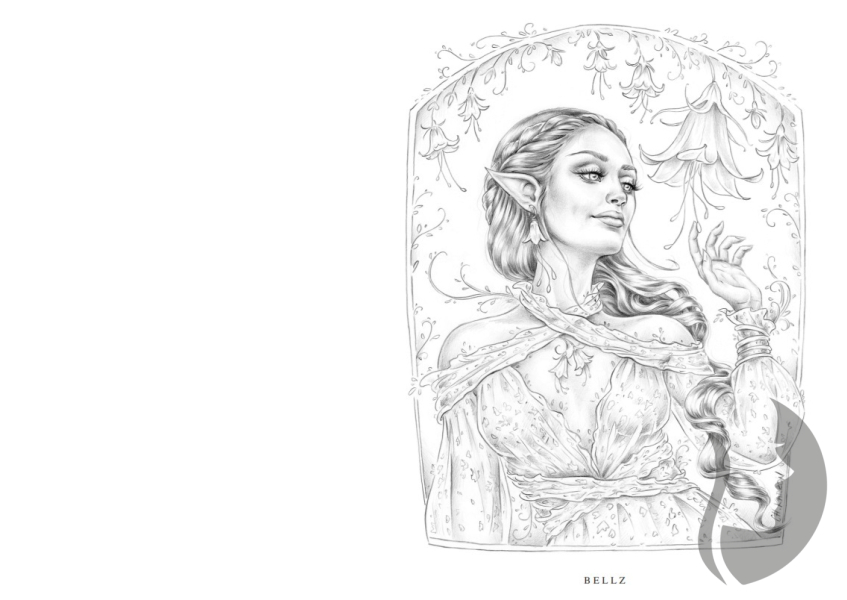 Wondrous Folk - Grayscale Coloring Book - Christine Karron - předstínovaná verze