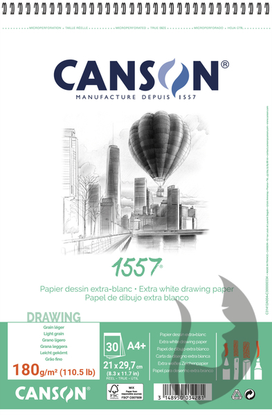 CANSON 1557 - Skicák v kroužkové vazbě (180 m2/g, 30 listů) - A4