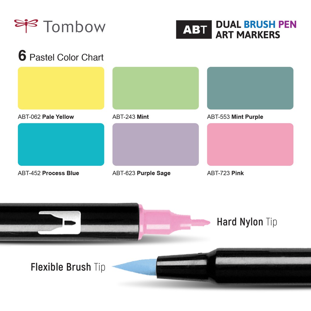 Pastels Dual Brush & Fine Pen Markers Set 6P-2 Tombow Dual Brush Pen Art  Markers Pro Art, Drawing, Coloring Set 