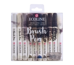 Royal Talens ECOLINE brush pen - štětcové fixy - rozmývatelné - SADA 10 ks - Šedé odstíny