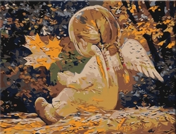 Malování podle čisel - Andílek s copánky a javorovým listem - 40 x 50 cm - obtížnost 3 (Střední)