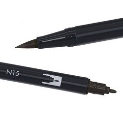 Tombow ABT Dual brush pen - oboustranný fix  – N15 - černá