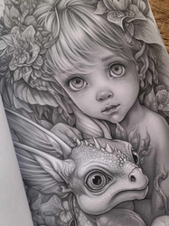 Fairies & Dragons Grayscale Coloring Book - Max Brenner 