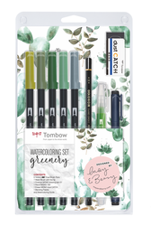 Tombow ABT Dual brush pen - oboustranný fix  – akvarelová sada GREENERY - 9 ks