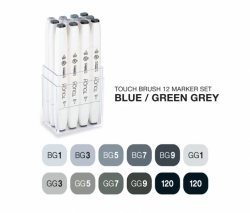 TOUCH Twin Brush Marker - oboustranný fix - ShinHan Art - sada 12 ks - BGG - BLUE-GREEN-GREY