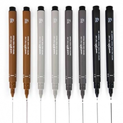 UNI Uni-ball PIN Fineliner Drawing pens (SEPIA & GREY & BLACK) - tenké linery - sada 8 ks
