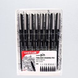 UNI Uni-ball PIN Fineliner Drawing pens BLACK - tenké linery - sada 8 ks