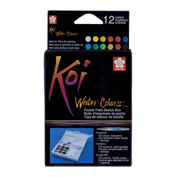 KOI Water Colors sada akvarelových barev s plnitelným štětcem v sadě - 12 ks půlpánvičky